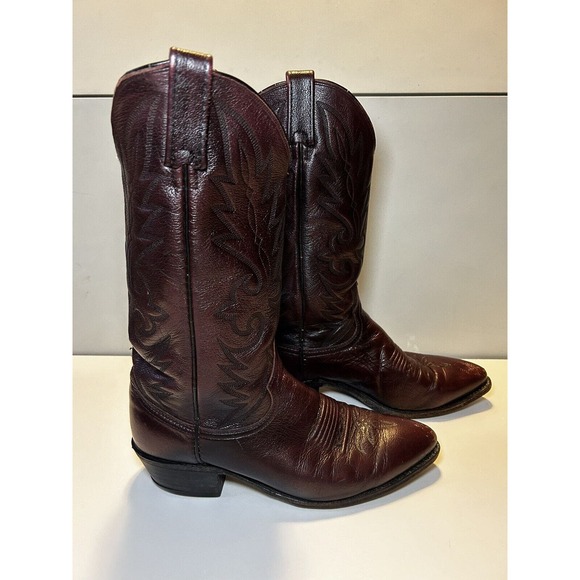 Dan Post Cowboy Boots Mens 8.5 D Burgundy Leather Western Roper Pointed Toe - Picture 1 of 15